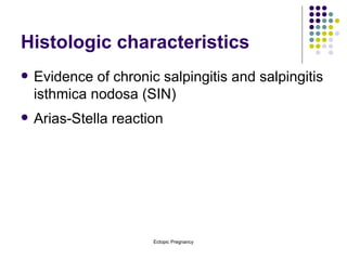 Histologic characteristics Evidence of chronic salpingitis and salpingitis isthmica nodosa (SIN) Arias-Stella reaction 