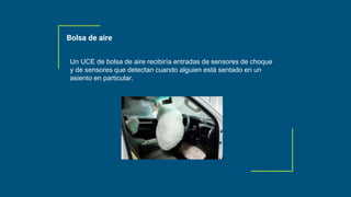 Un UCE de bolsa de aire recibiría entradas de sensores de choque
y de sensores que detectan cuando alguien está sentado en un
asiento en particular.
Bolsa de aire
 