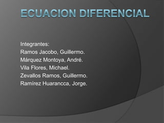 Integrantes:
Ramos Jacobo, Guillermo.
Márquez Montoya, André.
Vila Flores, Michael.
Zevallos Ramos, Guillermo.
Ramírez Huarancca, Jorge.
 