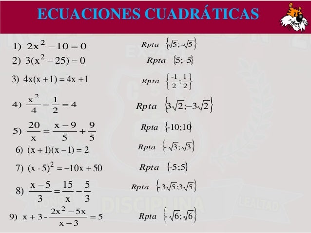 Ecuaciones cuadraticas 2014