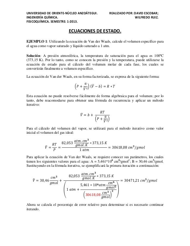 Ecuaciones de estado. Ejercicios resueltos Ecuaciones de estado. Ejercicios resueltos