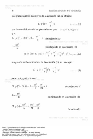 María C. Lechuga Remus. Ecuaciones universales de la curva elástica.
: Instituto Politécnico Nacional, . p 27
http://site.ebrary.com/id/10431145?ppg=27
Copyright © Instituto Politécnico Nacional. . All rights reserved.
May not be reproduced in any form without permission from the publisher,
except fair uses permitted under U.S. or applicable copyright law.
 