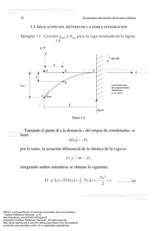 María C. Lechuga Remus. Ecuaciones universales de la curva elástica.
: Instituto Politécnico Nacional, . p 23
http://site.ebrary.com/id/10431145?ppg=23
Copyright © Instituto Politécnico Nacional. . All rights reserved.
May not be reproduced in any form without permission from the publisher,
except fair uses permitted under U.S. or applicable copyright law.
 