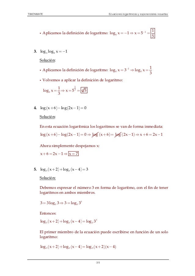 5 2^log2 Ecuaciones logaritmicas y resueltos exponenciales 5 2^log2 Ecuaciones logaritmicas y resueltos exponenciales