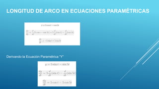 LONGITUD DE ARCO EN ECUACIONES PARAMÉTRICAS
Derivando la Ecuación Paramétrica “Y”
 
