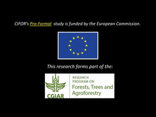 CIFOR’s Pro-Formal study is funded by the European Commission.
This research forms part of the:
 
