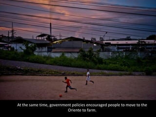 At the same time, government policies encouraged people to move to the
Oriente to farm.
 