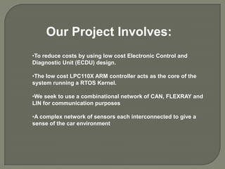Collision avoidance: This is achieved by obstacle detection sensors placed at appropriate places and detecting the potential obstacles. 