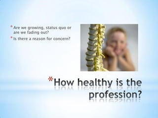 Are we growing, status quo or are we fading out?Is there a reason for concern?Howhealthy is theprofession?