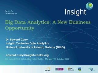 Big Data Analytics: A New Business
Opportunity
Dr. Edward Curry
Insight Centre for Data Analytics
National University of Ireland, Galway (NUIG)
edward.curry@insight-centre.org
GIS Ireland 2016, Ballsbridge Hotel, Dublin • Monday17th October 2016
 