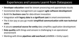 Experiences and Lessons Learnt from Dataspaces
http://dataspaces.info
• Developer education need for stream processing and...