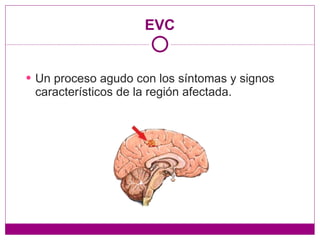 EVC Un proceso agudo con los síntomas y signos característicos de la región afectada. 