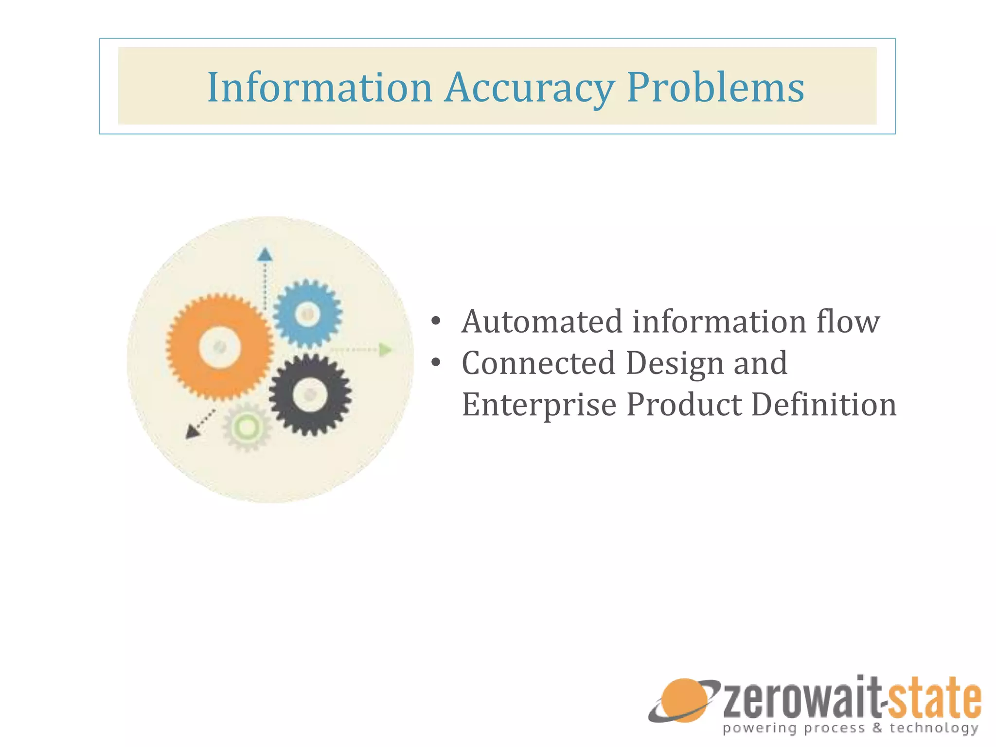 Information Accuracy Problems
• Automated information flow
• Connected Design and
Enterprise Product Definition
 