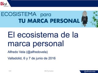 @alfredovela
El ecosistema de la
marca personal
Alfredo Vela (@alfredovela)
Valladolid, 6 y 7 de junio de 2016
#ECYLempleo...