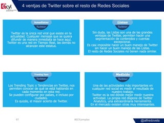 @alfredovela
4 ventjas de Twitter sobre el resto de Redes Sociales
#ECYLempleo97
 