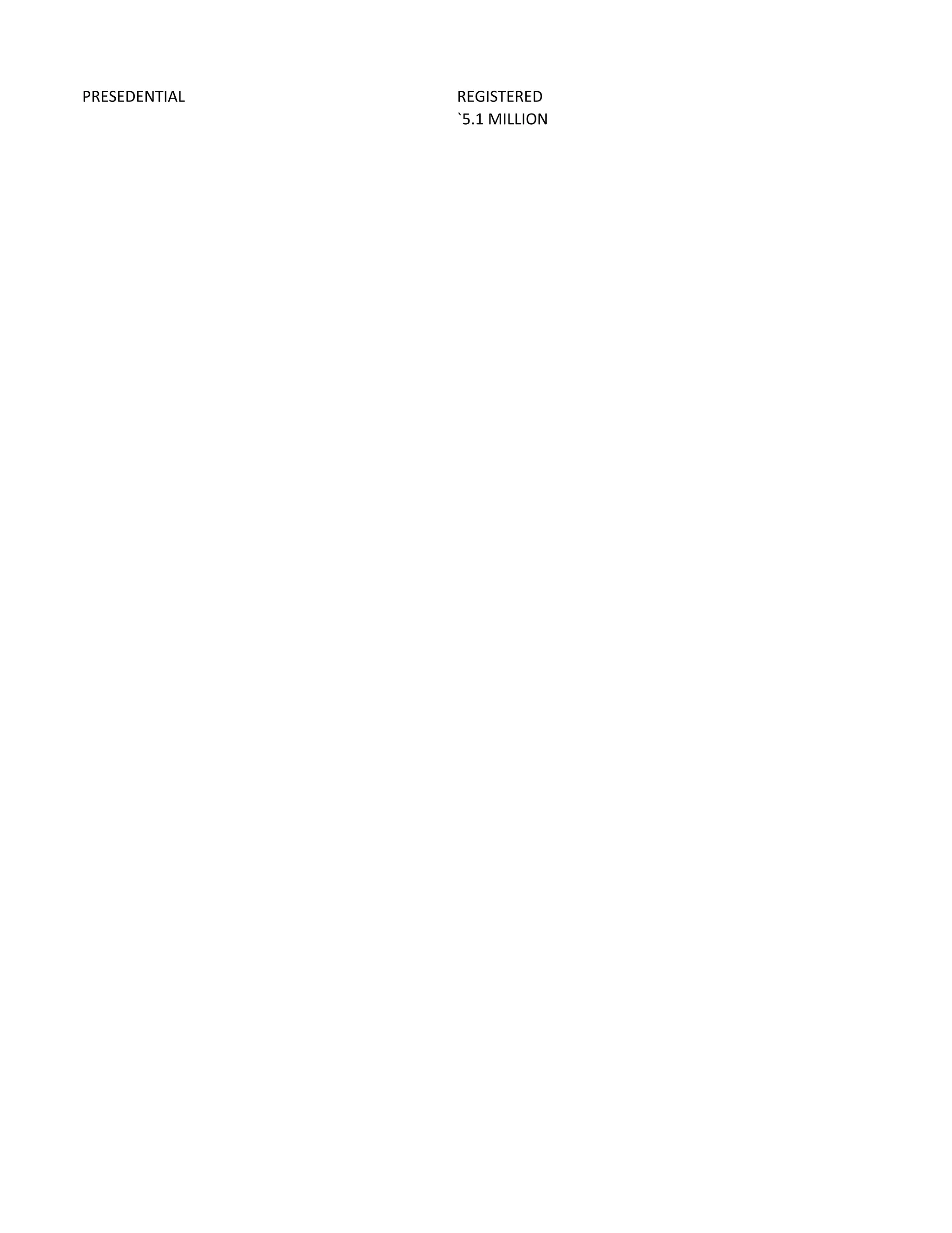 PRESEDENTIAL   REGISTERED
               `5.1 MILLION
 