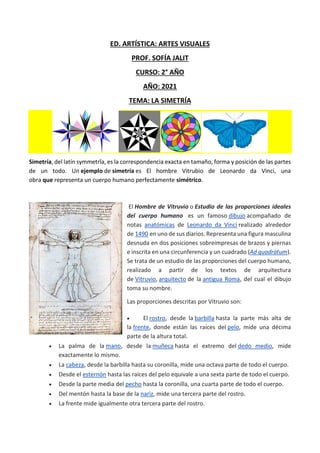 Ed. artisticas artes visuales 2 do año tema simetría 2021 | PDF