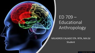 ED 709 –
Educational
Anthropology
MILAGROS CALAGO STA. RITA, MA.Ed
Student
This Photo by Unknown Author is licensed under CC BY
 