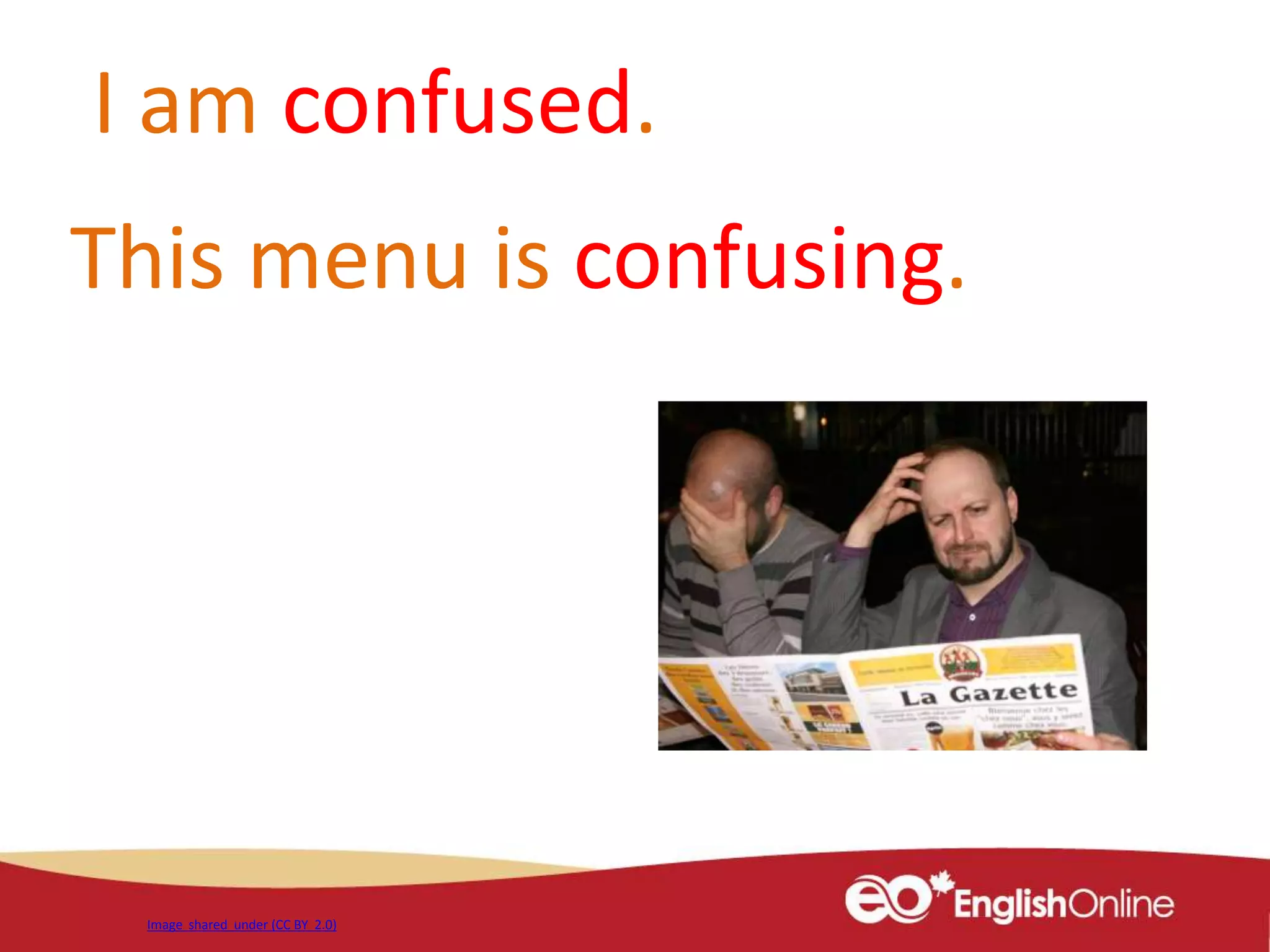 I am confused.
This menu is confusing.
Image shared under (CC BY 2.0)
 