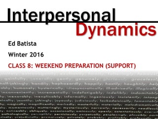 Dynamics
Interpersonal
Ed Batista
Winter 2016
CLASS 8: WEEKEND PREPARATION (SUPPORT)
 