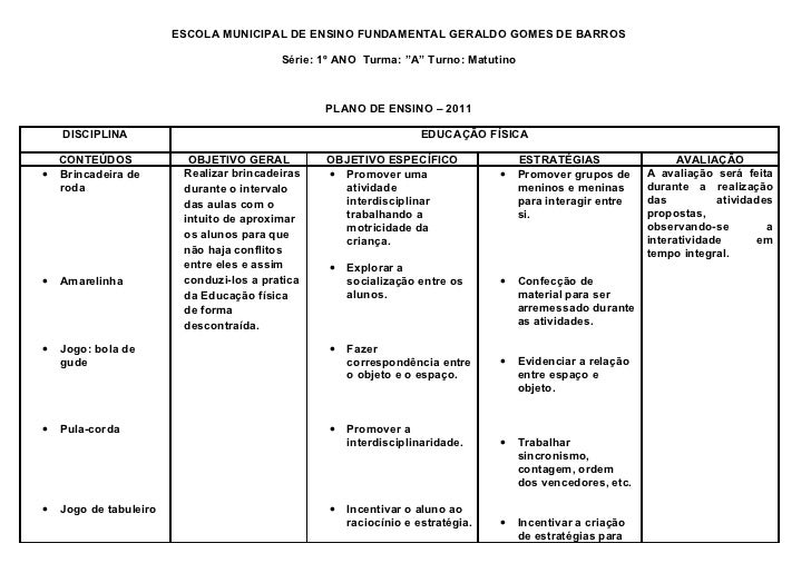 Planejamento de educação física Planejamento de educação física