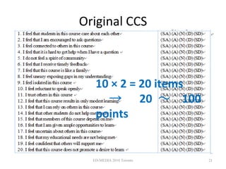 Original CCS ED-MEDIA 2010 Toronto 10 × 2 = 20 items 　->　 20  ～  100 points 