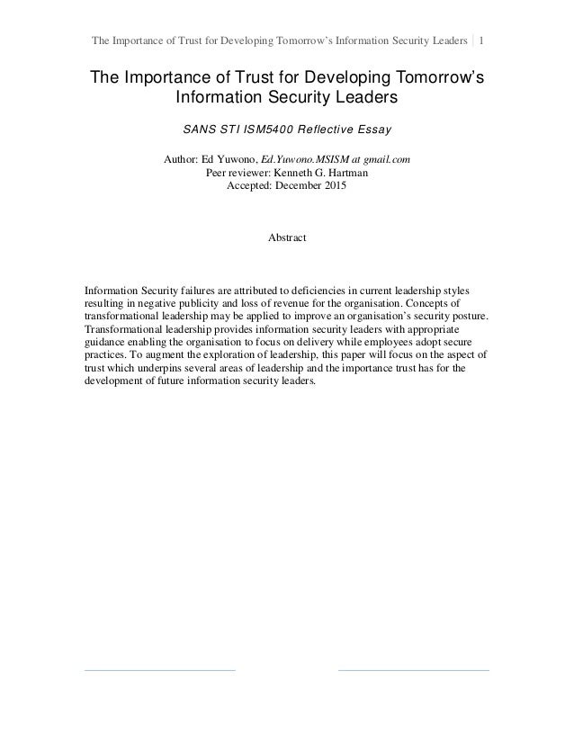 Essay On Trust Essay On Trust Persuasive Essay On Trust At The Importance Of Trust For Developing Tomorrow S Information Securit The Importance Of Trust For Developing Essay About