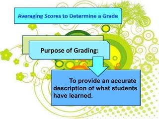 Purpose of Grading:
To provide an accurate
description of what students
have learned.
 