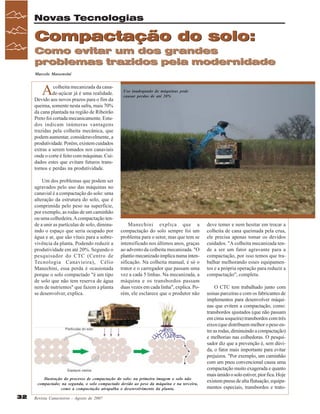 Novas Tecnologias

Compactação do solo:
Como evitar um dos grandes
problemas trazidos pela modernidade
Marcelo Massensini

A

colheita mecanizada da canade-açúcar já é uma realidade.
Devido aos novos prazos para o fim da
queima, somente nesta safra, mais 70%
da cana plantada na região de Ribeirão
Preto foi cortada mecanicamente. Estudos indicam inúmeras vantagens
trazidas pela colheita mecânica, que
podem aumentar, consideravelmente, a
produtividade. Porém, existem cuidados
extras a serem tomados nos canaviais
onde o corte é feito com máquinas. Cuidados estes que evitam futuros transtornos e perdas na produtividade.
Um dos problemas que podem ser
agravados pelo uso das máquinas no
canavial é a compactação do solo: uma
alteração da estrutura do solo, que é
comprimida pelo peso na superfície,
por exemplo, as rodas de um caminhão
ou uma colhedeira. A compactação tende a unir as partículas de solo, diminuindo o espaço que seria ocupado por
água e ar, que são vitais para a sobrevivência da planta. Podendo reduzir a
produtividade em até 20%. Segundo o
pesquisador do CTC (Centro de
Tecnologia Canavieira), Célio
Manechini, essa perda é ocasionada
porque o solo compactado "é um tipo
de solo que não tem reserva de água
nem de nutrientes" que fazem a planta
se desenvolver, explica.

Uso inadequado de máquinas pode
causar perdas de até 20%

Manechini explica que a
compactação do solo sempre foi um
problema para o setor, mas que tem se
intensificado nos últimos anos, graças
ao advento da colheita mecanizada. "O
plantio mecanizado implica numa intensificação. Na colheita manual, é só o
trator e o carregador que passam uma
vez a cada 5 linhas. Na mecanizada, a
máquina e os transbordos passam
duas vezes em cada linha", explica. Porém, ele esclarece que o produtor não

Ilustração do processo de compactação do solo: na primeira imagem o solo não
compactado; na segunda, o solo compactado devido ao peso da máquina e na terceira,
como a compactação atrapalha o desenvolvimento da planta.

32

Revista Canavieiros - Agosto de 2007

deve temer e nem hesitar em trocar a
colheita de cana queimada pela crua,
ele precisa apenas tomar os devidos
cuidados. "A colheita mecanizada tende a ser um fator agravante para a
compactação, por isso temos que trabalhar melhorando esses equipamentos e a própria operação para reduzir a
compactação", completa.
O CTC tem trabalhado junto com
usinas parceiras e com os fabricantes de
implementos para desenvolver máquinas que evitem a compactação, como:
transbordos ajustados (que não passam
em cima soqueira) transbordos com três
eixos (que distribuem melhor o peso entre as rodas, diminuindo a compactação)
e melhorias nas colhedoras. O pesquisador diz que a prevenção é, sem dúvida, o fator mais importante para evitar
prejuízos. "Por exemplo, um caminhão
com um pneu convencional causa uma
compactação muito exagerada e quanto
mais úmido o solo estiver, pior fica. Hoje
existem pneus de alta flutuação, equipamentos especiais, transbordos e trato-

 