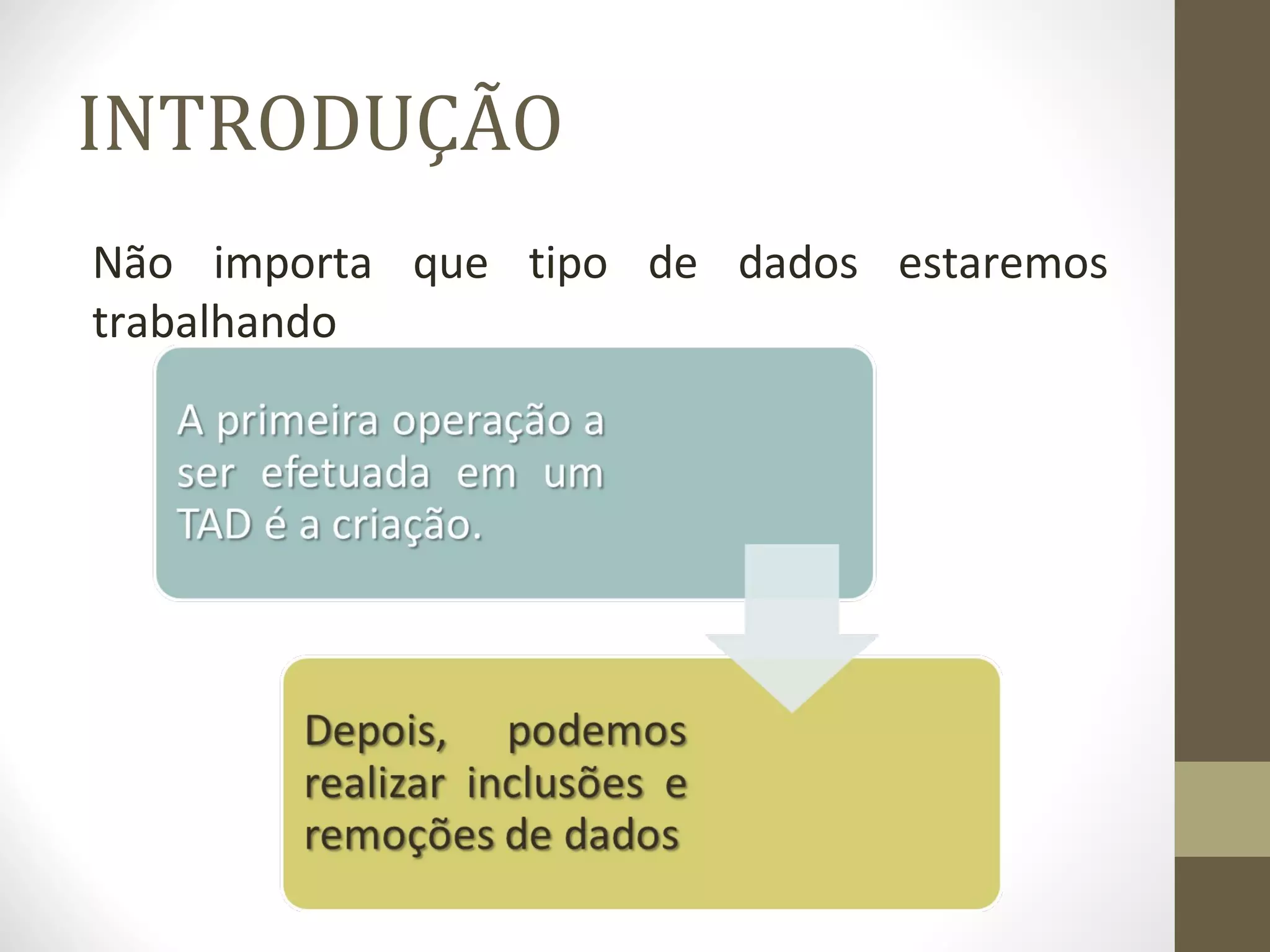 INTRODUÇÃO 
Não importa que tipo de dados estaremos 
trabalhando 
 