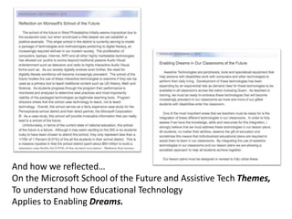 And how we reflected…On the Microsoft School of the Future and Assistive Tech Themes,To understand how Educational TechnologyApplies to Enabling Dreams.