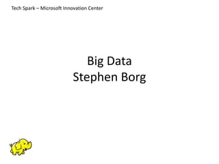 Big Data
Stephen Borg
Tech Spark – Microsoft Innovation Center
 