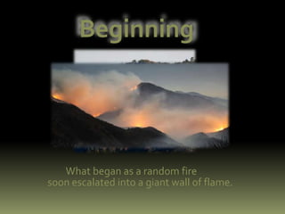 BeginningWhat began as a random firesoon escalated into a giant wall of flame. 