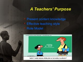 A Teachers’ Purpose Present content knowledge Effective teaching style Role Model  