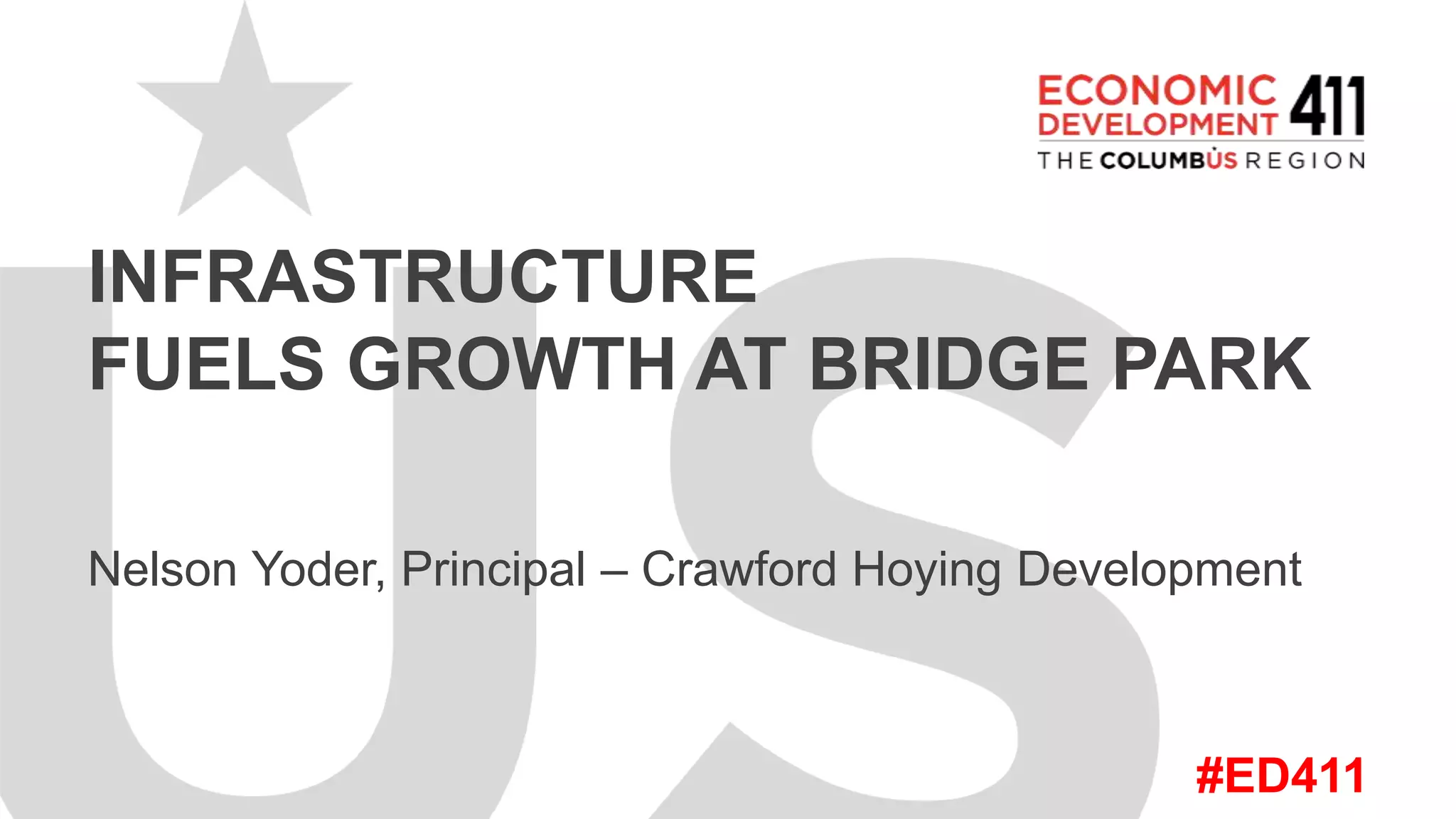 #ED411
INFRASTRUCTURE
FUELS GROWTH AT BRIDGE PARK
Nelson Yoder, Principal – Crawford Hoying Development
 
