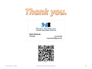 December 7, 2012   Presentation by Mark Barbash   28
 