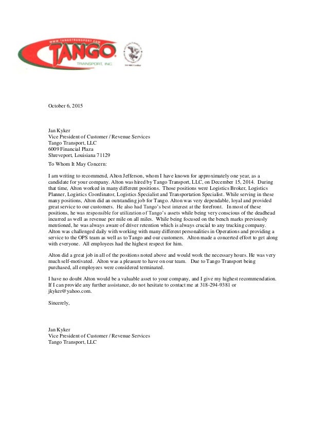 Letter of recommendation for company services doc picture