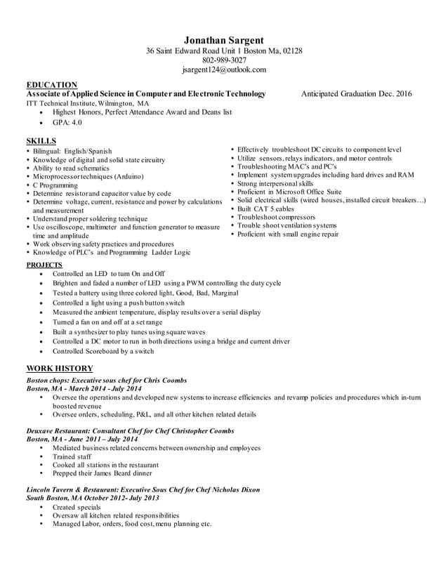 Jonathan Sargent Resume | PDF image.