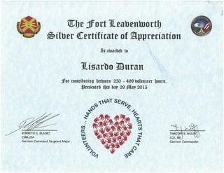 Fort Leavenworth Recognition for Volunteer work