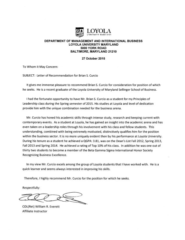 letter of recommendation everett loyola letter of recommendation