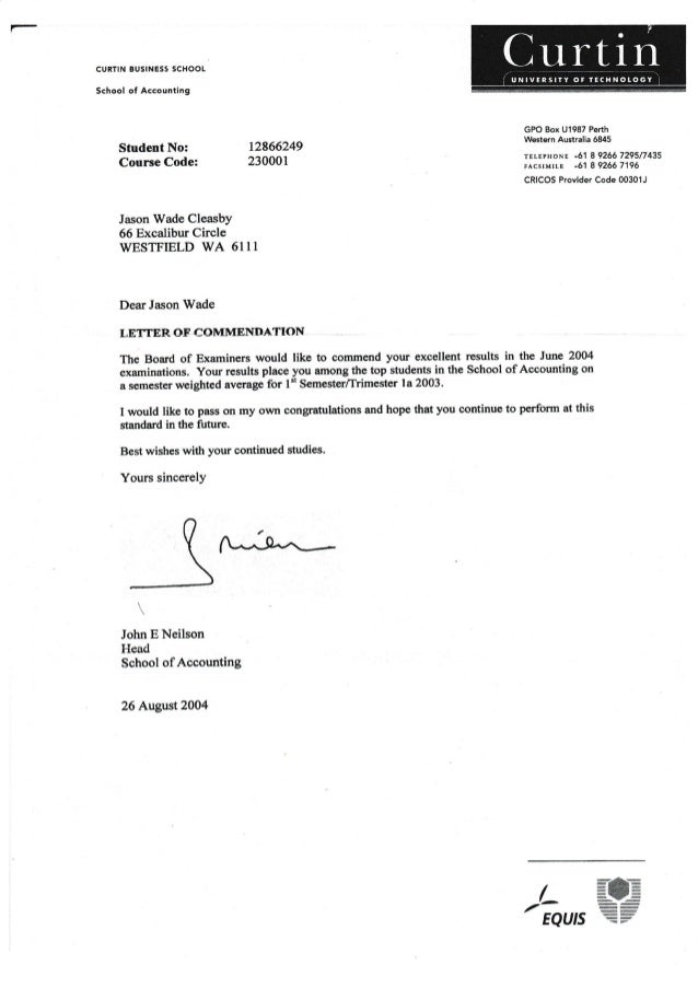 letter of commendation curtin letter of commendation letter of commendation curtin letter of commendation