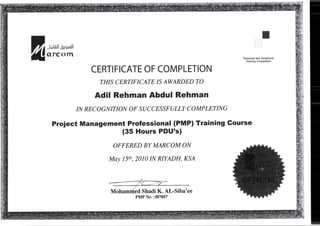 Certificate of completion, PMP training course