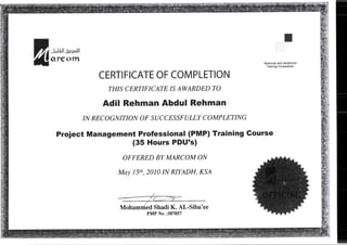 Certificate of completion, PMP training course | PDF