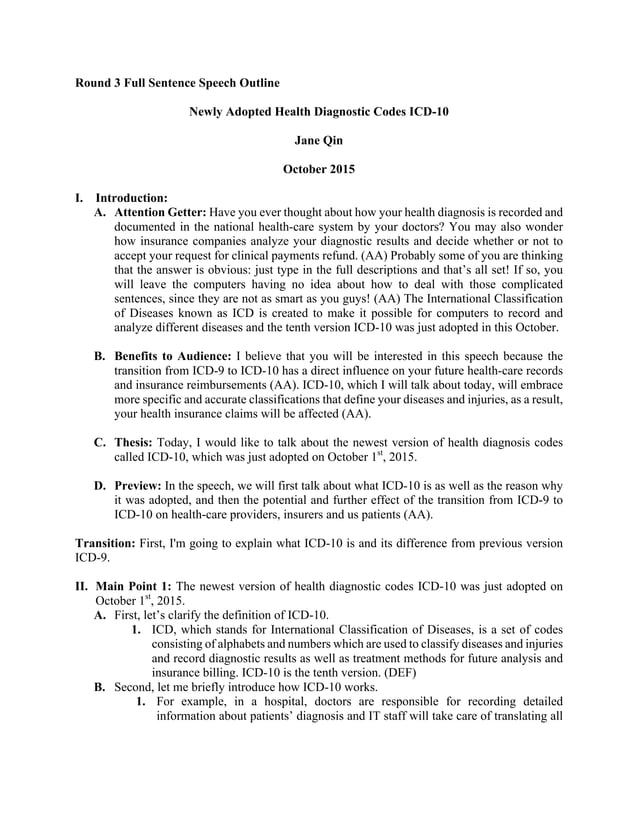 Public Speaking Informative Speech Full Sentence Outline PDF