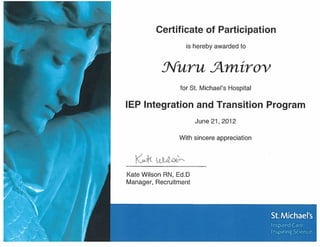 SMH Integration and transition Program Certificate