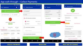 App walk through – Collect Payments
COLLECT PAYMENTS BUILD CRM NEXT DAY SETTLEMENT
User
APP
 