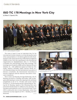 ElevatorWorld July 2013 ISOTC178 Meeting NYC