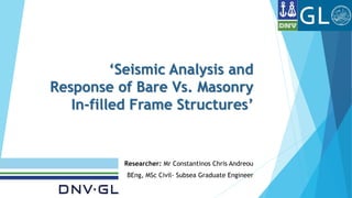 ‘Seismic Analysis and
Response of Bare Vs. Masonry
In-filled Frame Structures’
Researcher: Mr Constantinos Chris Andreou
BEng, MSc Civil- Subsea Graduate Engineer
 