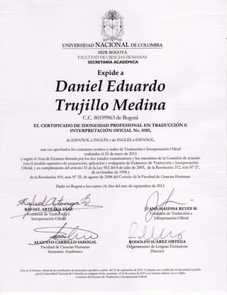 Certificado de Idoneidad - Daniel Trujillo