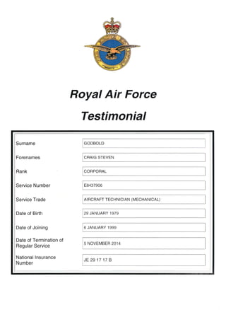 Craig Godbold RAF Testimonial